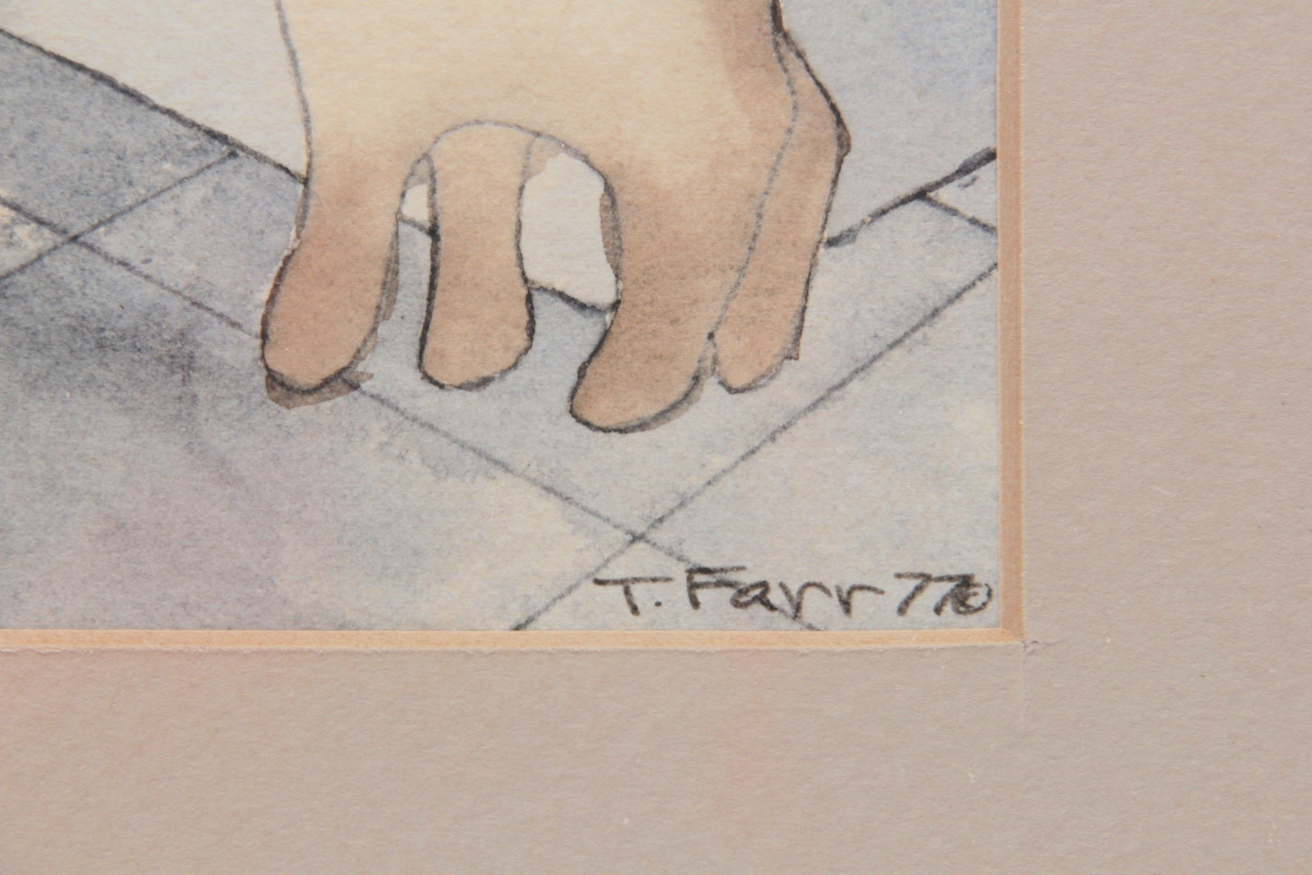 Signed Watercolor of Cats with Refrigerator by Teresa Farr