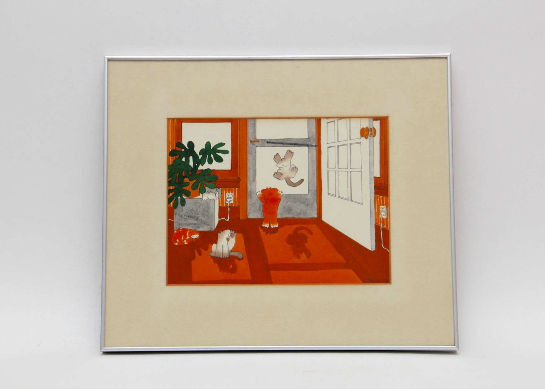 Signed Watercolor of Cats by Teresa Farr