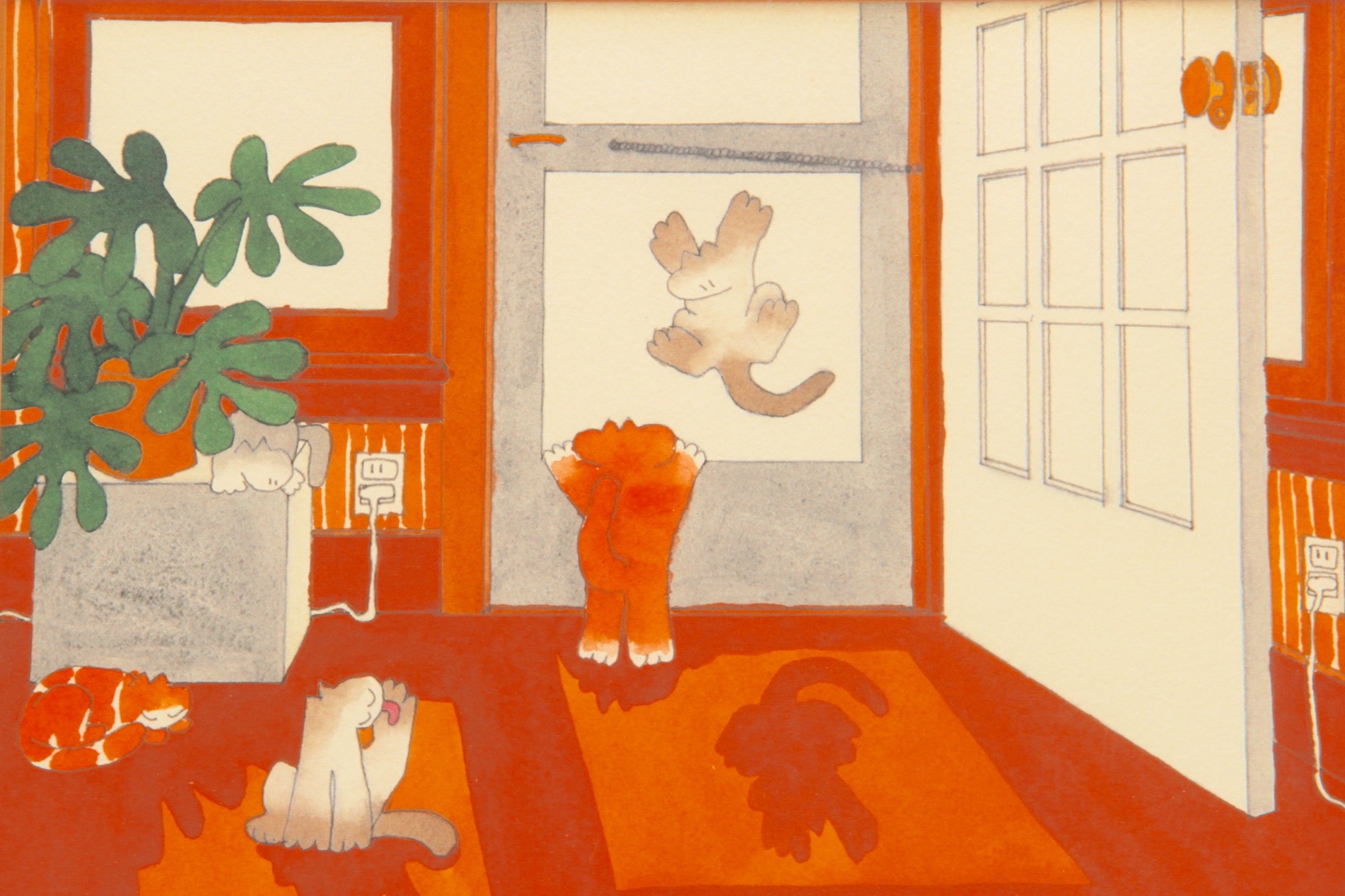 Signed Watercolor of Cats by Teresa Farr