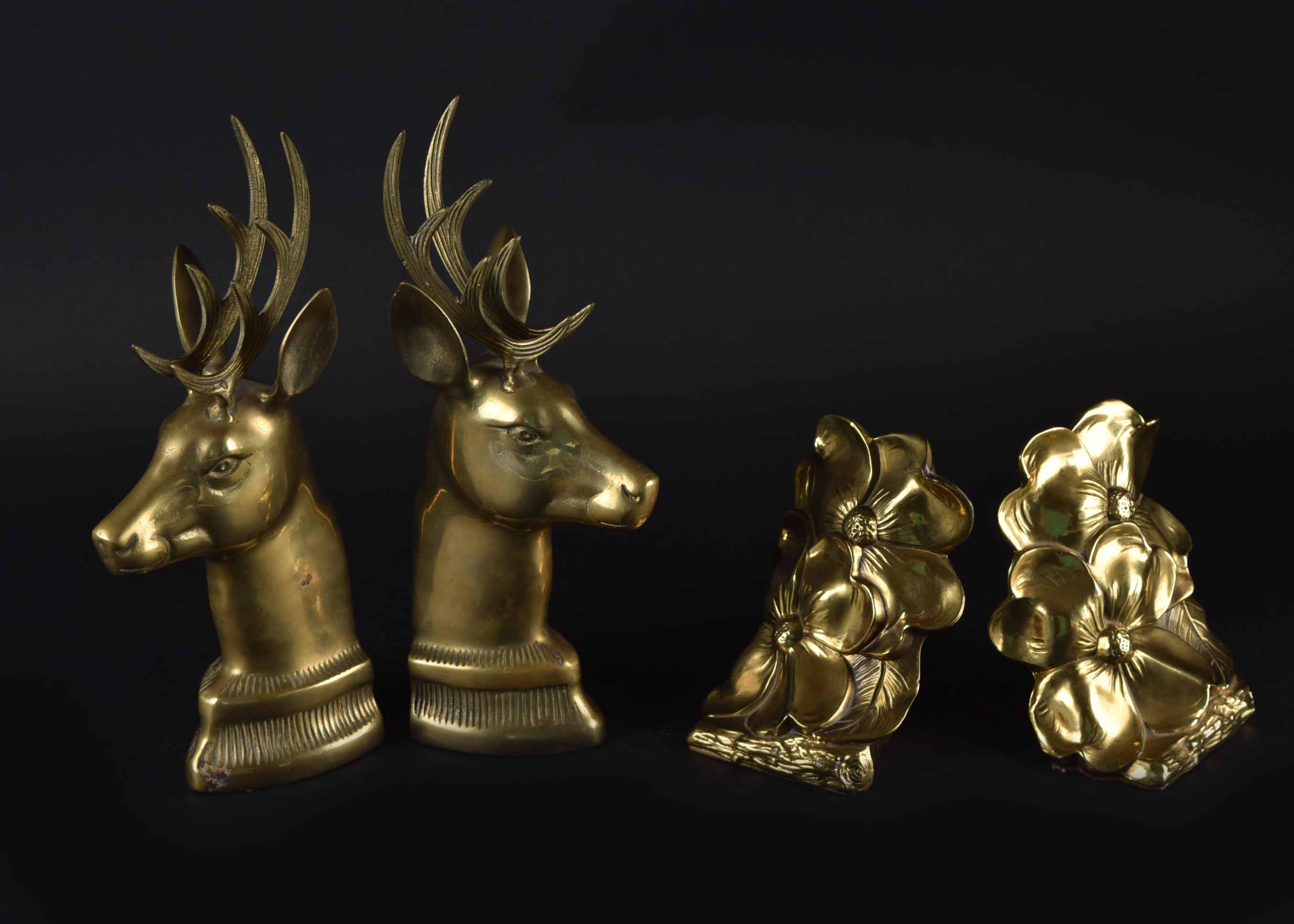 Two Pairs of Brass Finish Bookends