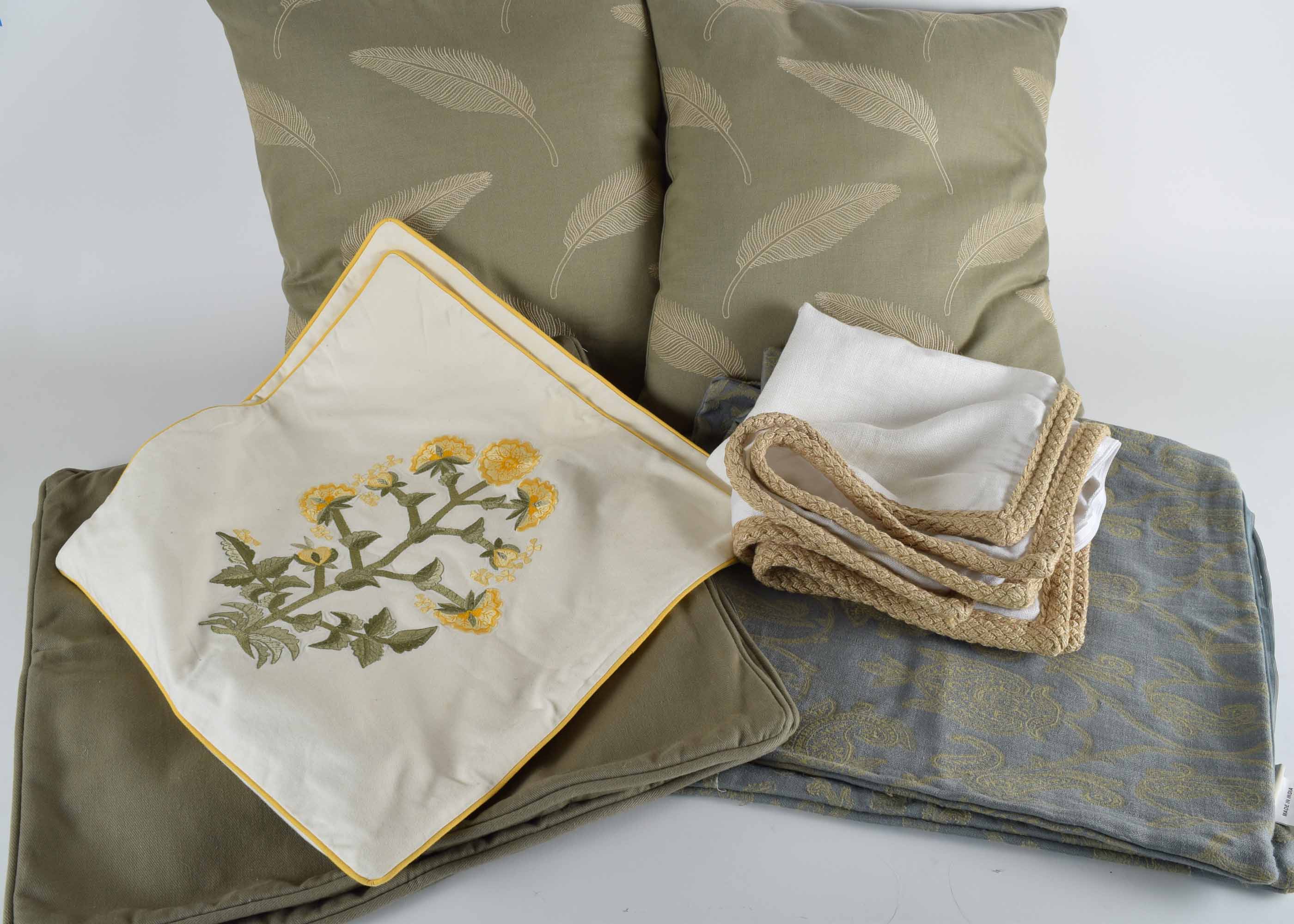 Pair of 18 X 18 Down Pillow Insert and Four Pairs Pottery Barn Pillow Covers