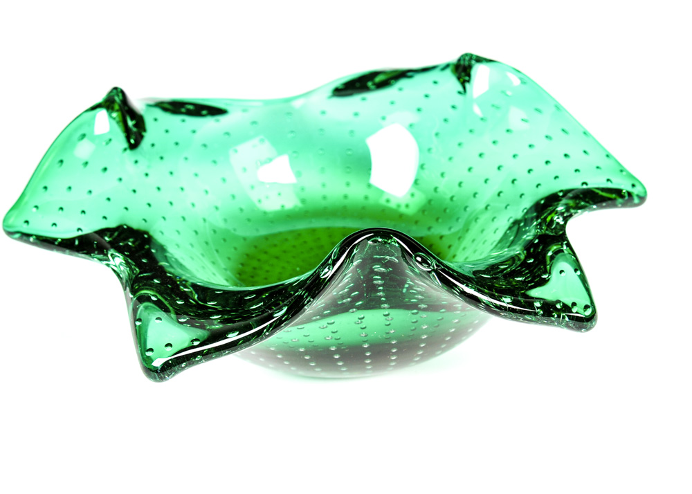 Duo of After Erickson Controlled Bubble Green Bowls