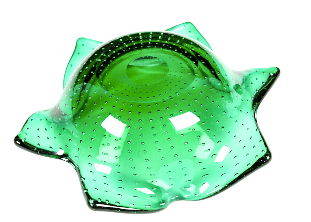 Duo of After Erickson Controlled Bubble Green Bowls