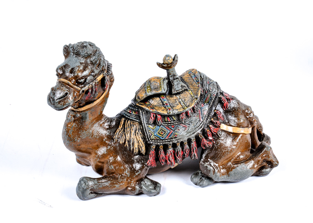 Duo of Vintage Setter Bookends and Antique Camel Inkwell