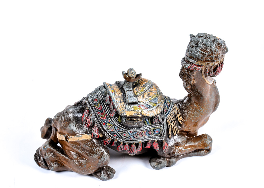 Duo of Vintage Setter Bookends and Antique Camel Inkwell