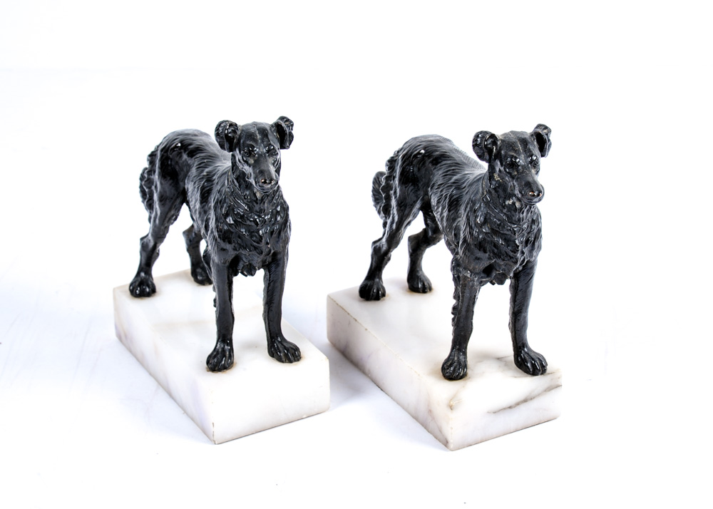 Duo of Vintage Setter Bookends and Antique Camel Inkwell