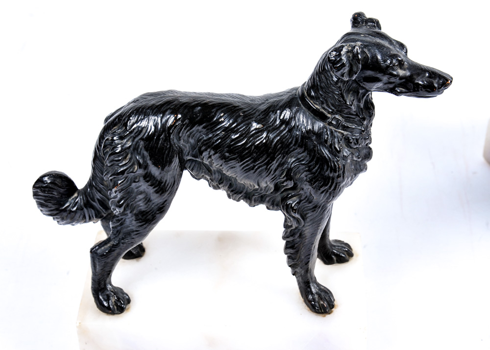 Duo of Vintage Setter Bookends and Antique Camel Inkwell