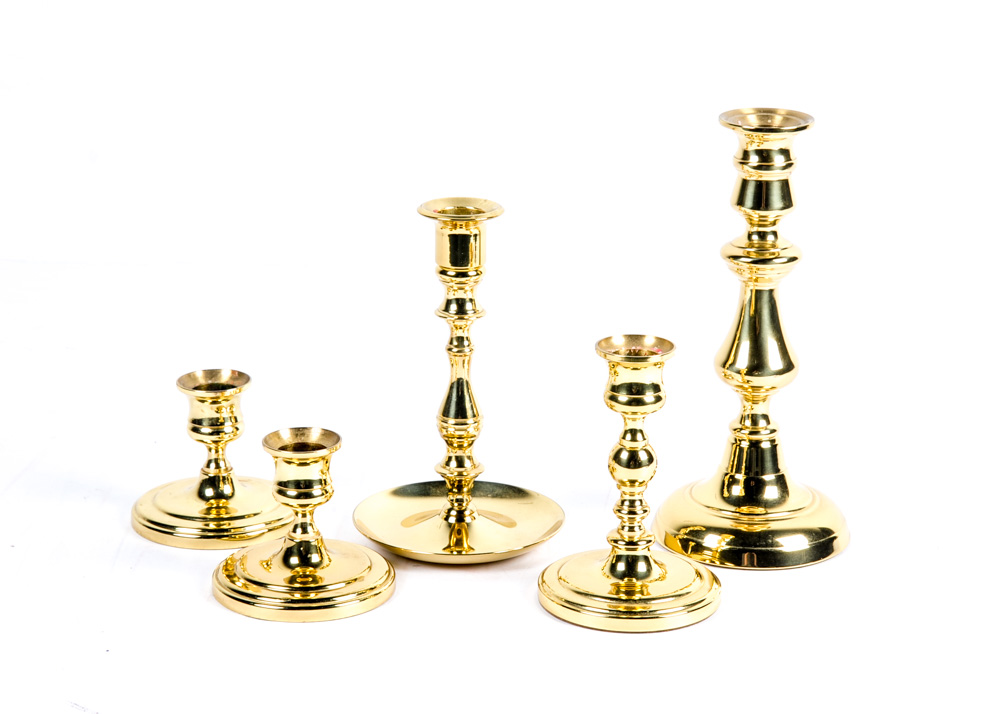 Quintet of Baldwin Brass Candlesticks
