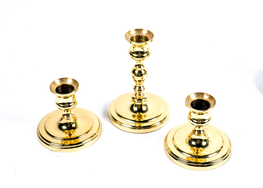 Quintet of Baldwin Brass Candlesticks