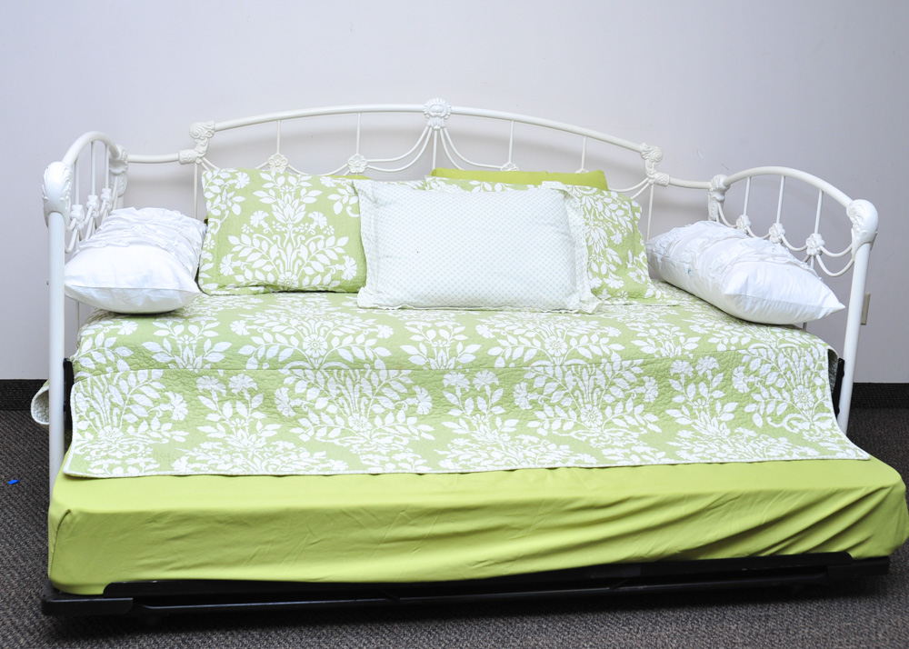 Decorative Off-White Enameled Metal Day Bed