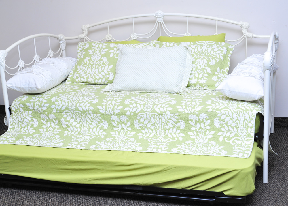 Decorative Off-White Enameled Metal Day Bed