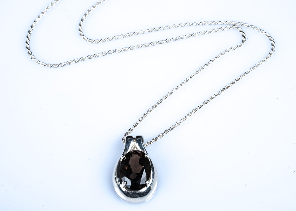 Sterling Silver and Smoky Topaz Pendant Necklace