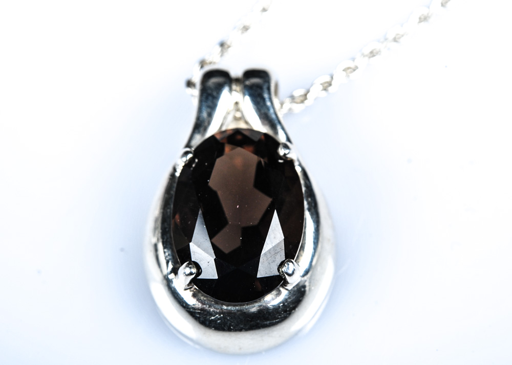 Sterling Silver and Smoky Topaz Pendant Necklace