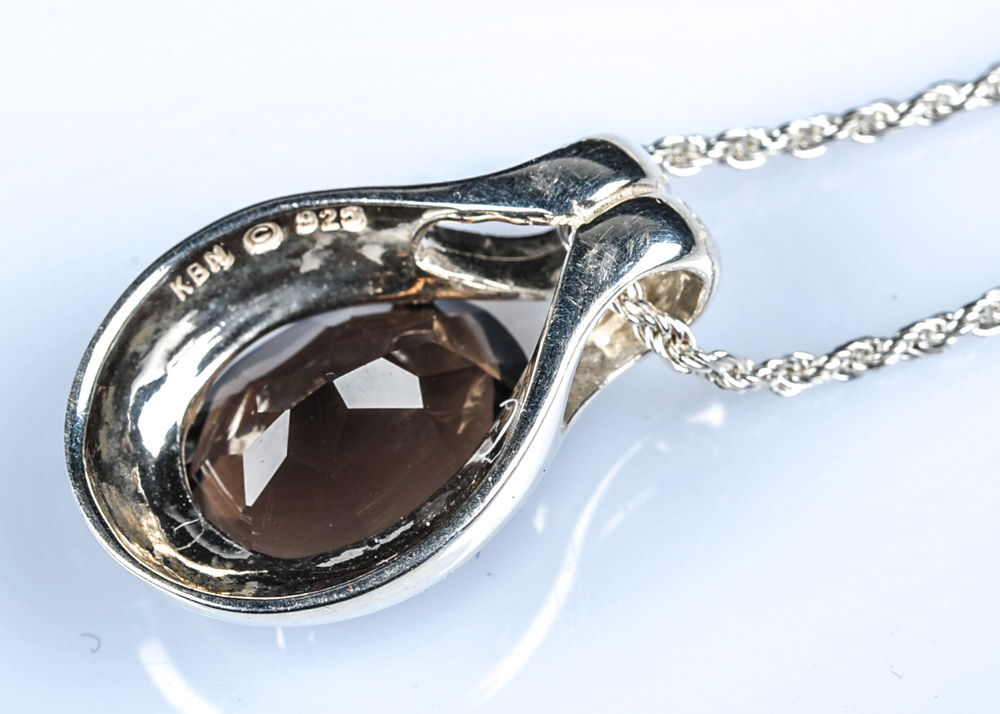 Sterling Silver and Smoky Topaz Pendant Necklace