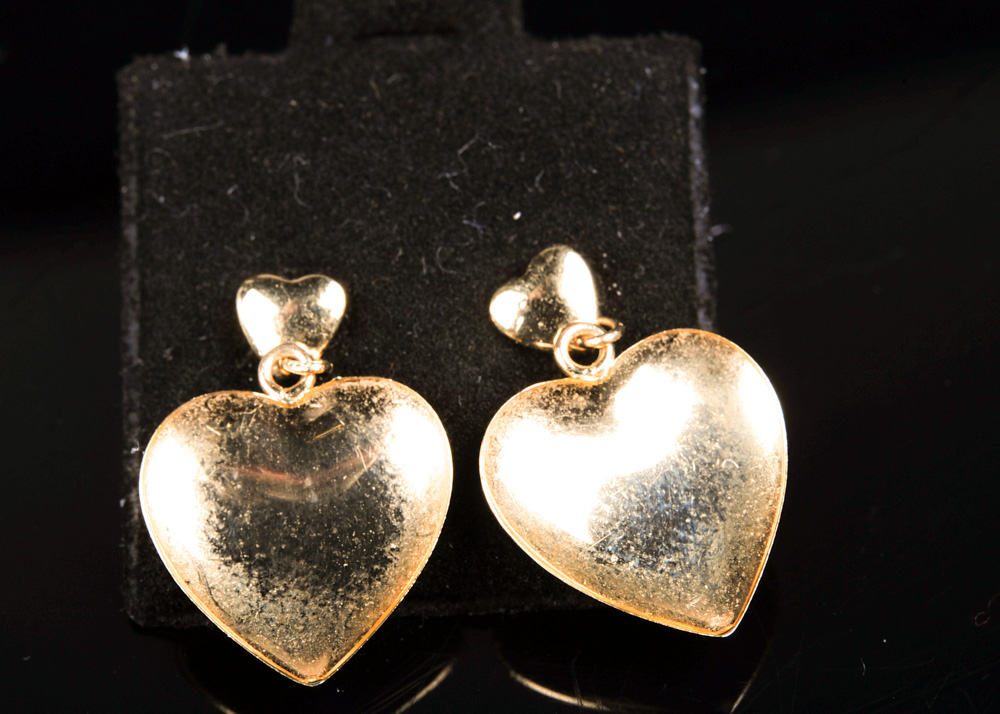 Pair of 14K Gold Heart Shaped Earrings