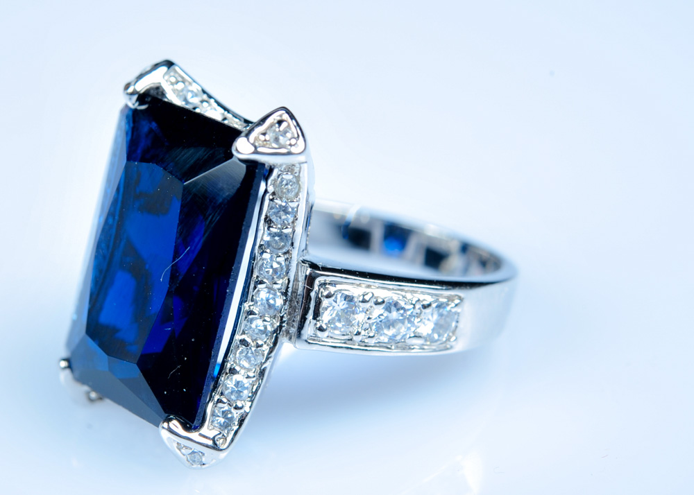 Faux Sapphire and Diamond Sterling Silver Ring