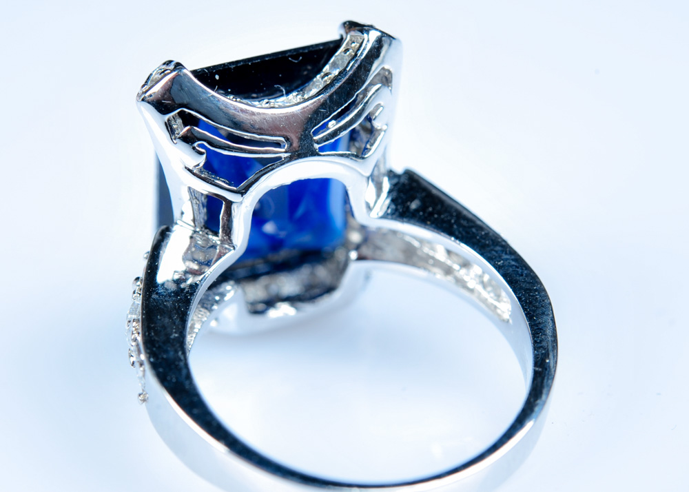 Faux Sapphire and Diamond Sterling Silver Ring