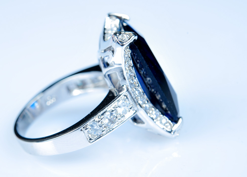 Faux Sapphire and Diamond Sterling Silver Ring
