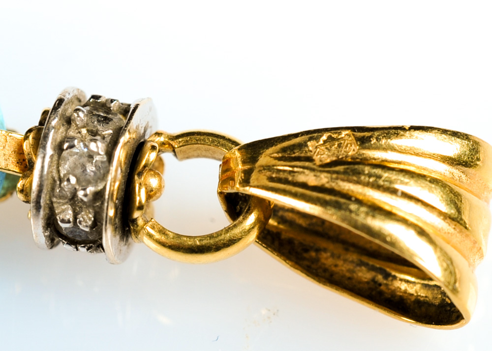 18K Gold Diamond and Blue Topaz Pendant