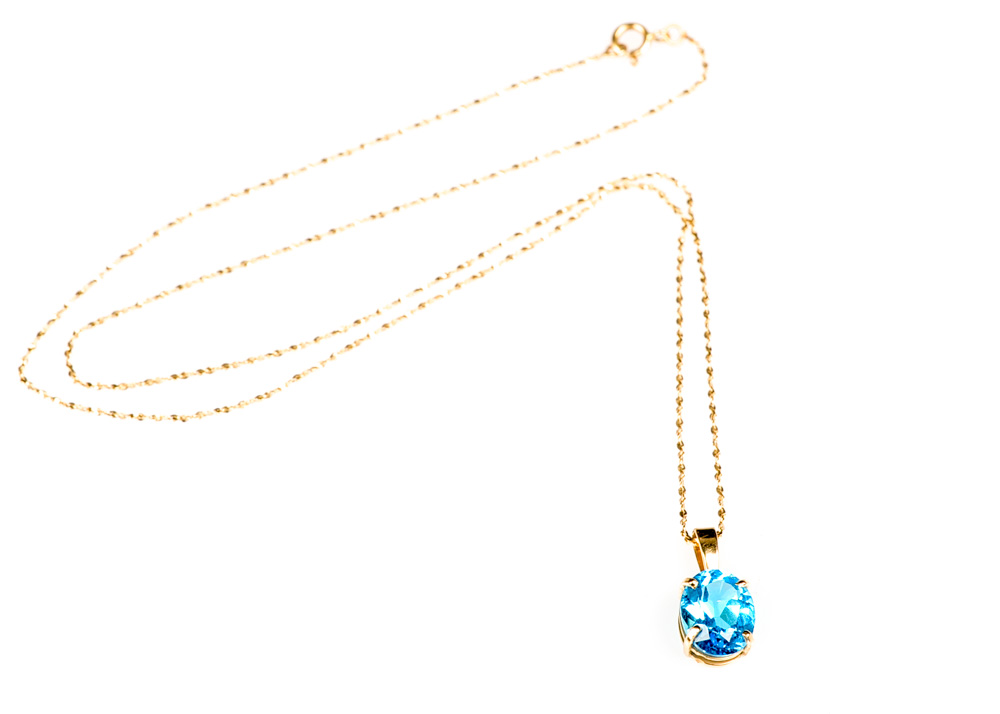 14K Gold and Blue Topaz Pendant Necklace
