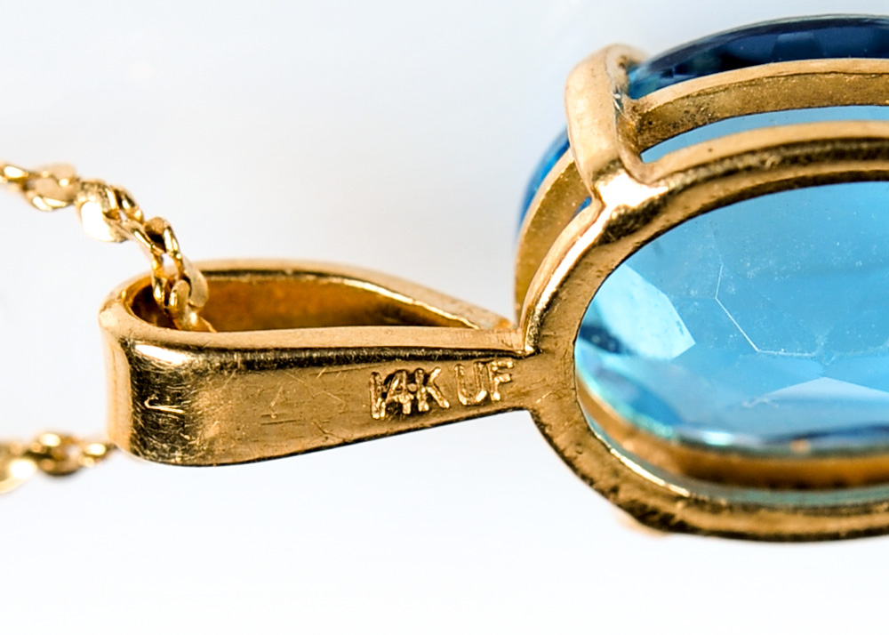 14K Gold and Blue Topaz Pendant Necklace