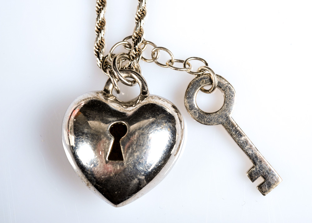 Sterling Silver Heart Shaped Lock and Key Pendant