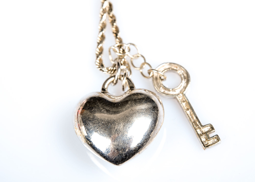 Sterling Silver Heart Shaped Lock and Key Pendant