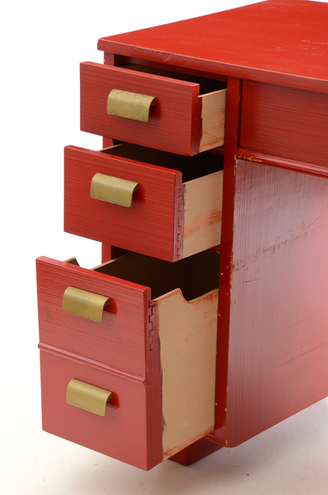 Red Painted Mid-Century Desk and Chair