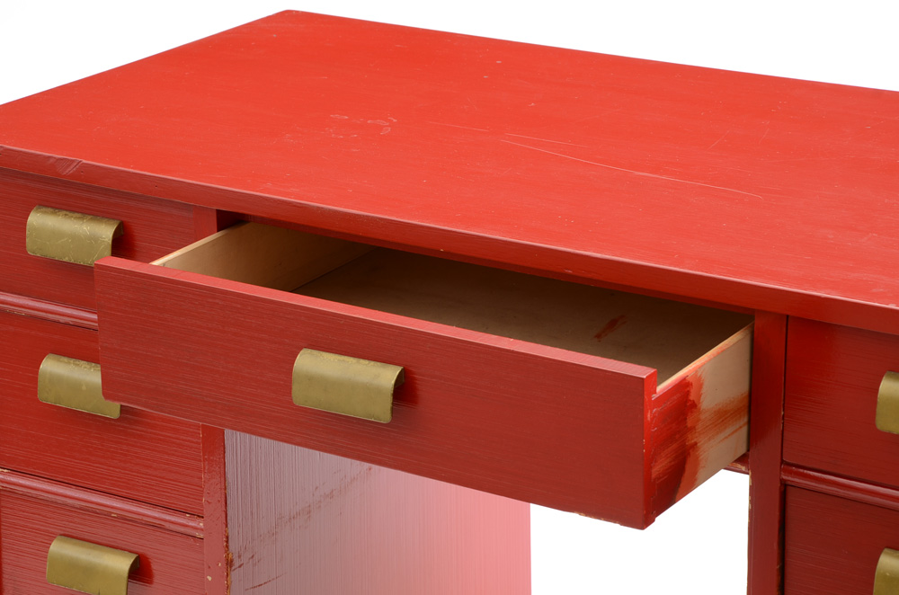 Red Painted Mid-Century Desk and Chair