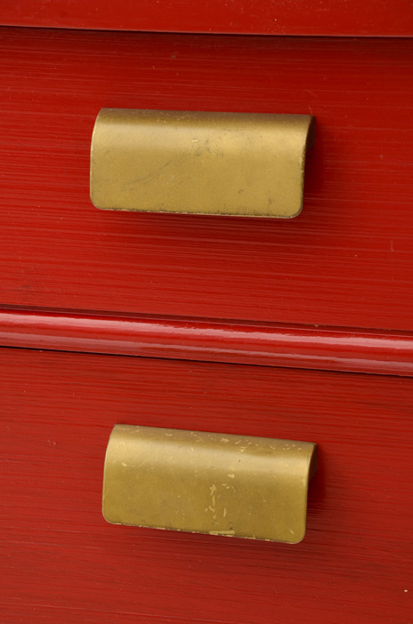 Red Painted Mid-Century Desk and Chair