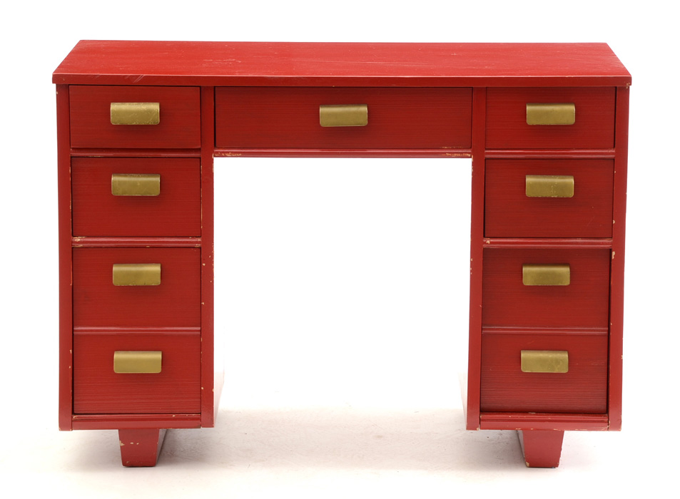 Red Painted Mid-Century Desk and Chair