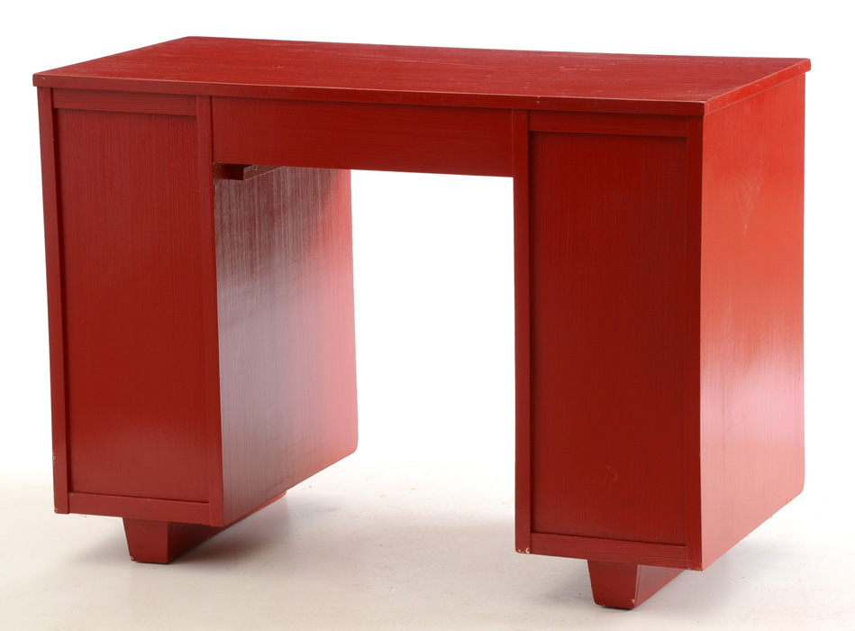 Red Painted Mid-Century Desk and Chair