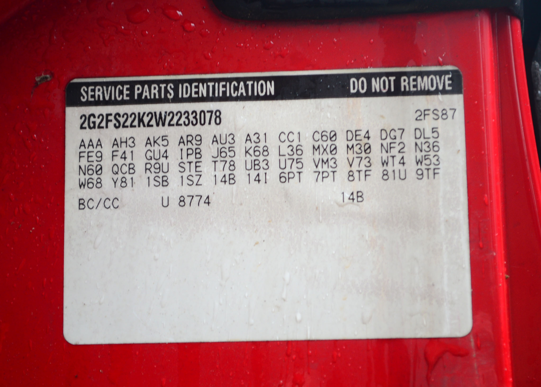 1998 3.8Liter V6 Red Pontiac Firebird