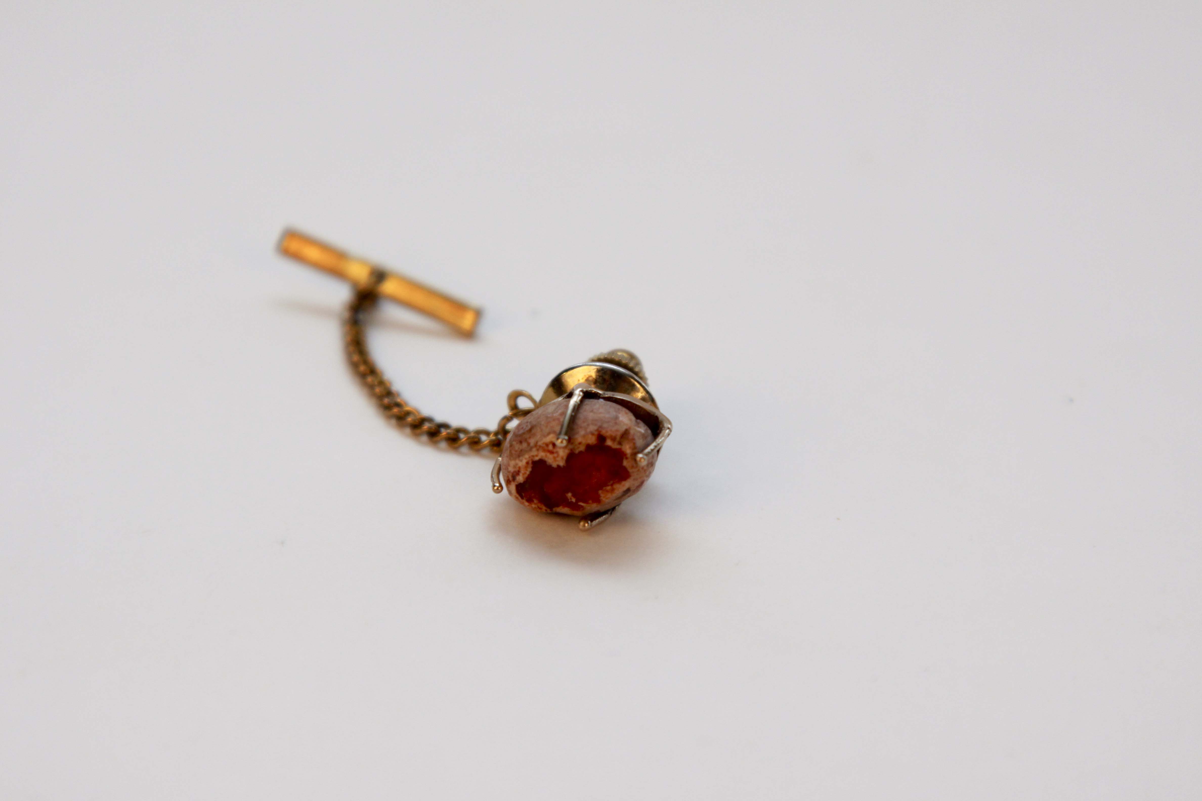 Vintage 14K Yellow Gold Fire Opal Tie Pin