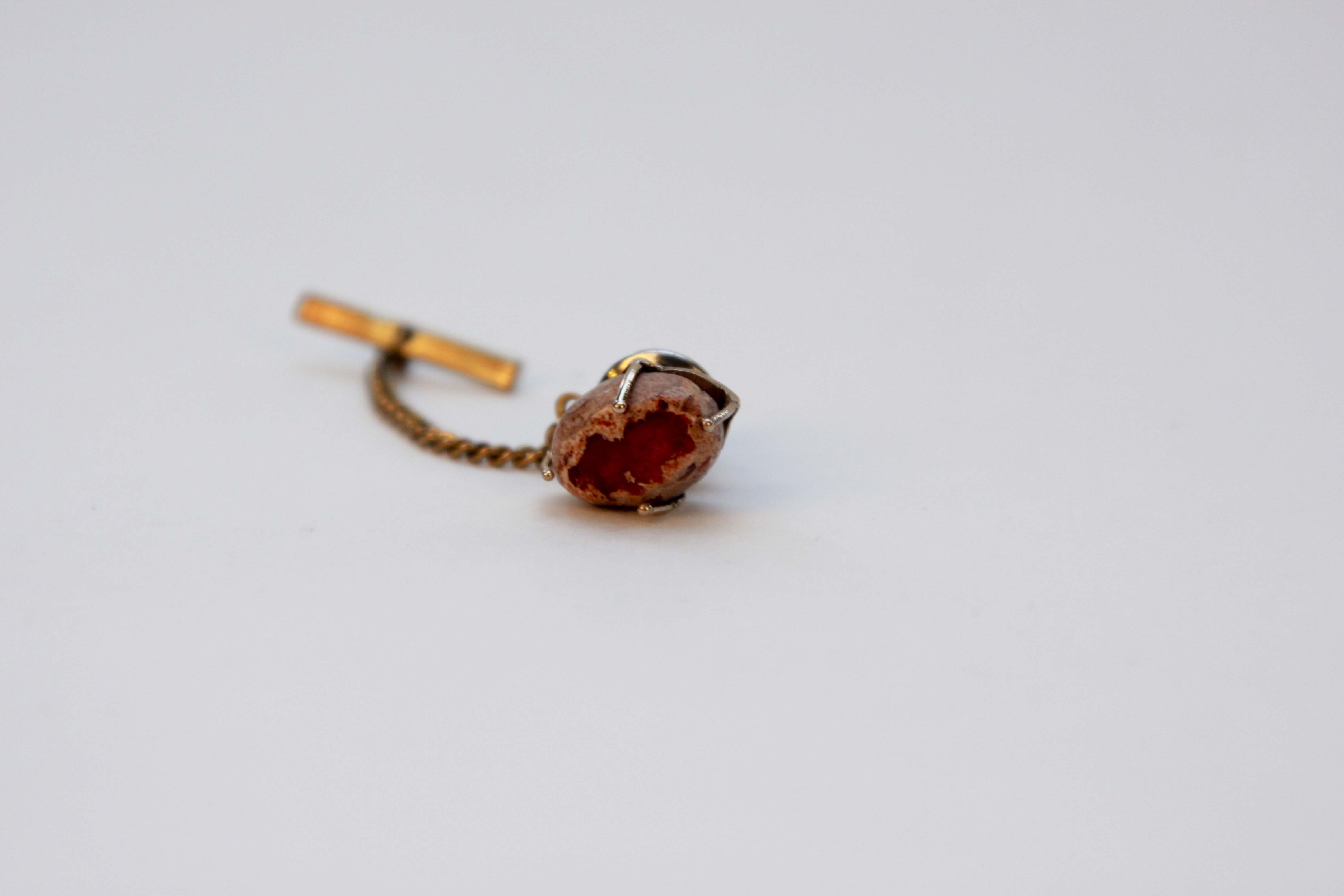 Vintage 14K Yellow Gold Fire Opal Tie Pin