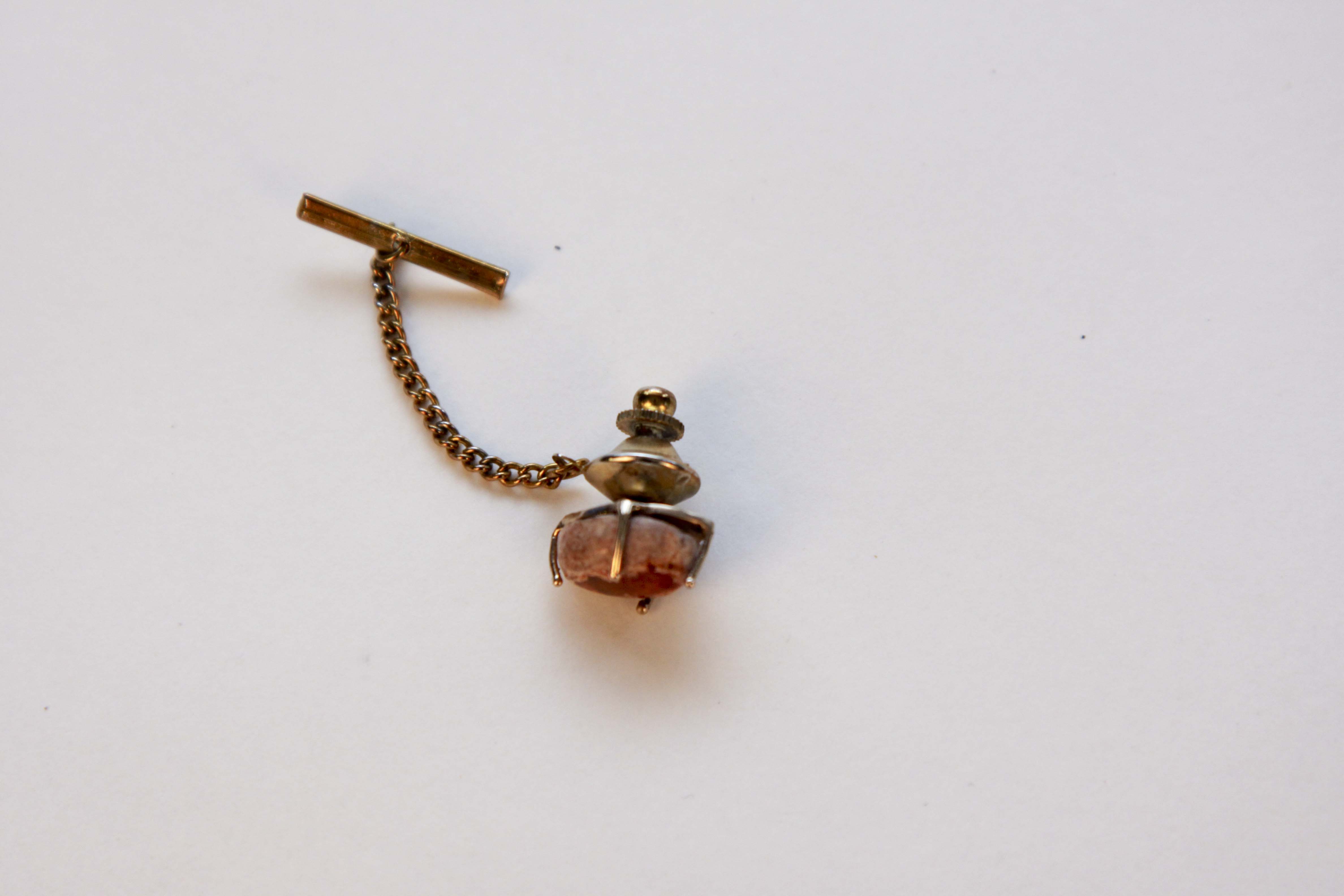 Vintage 14K Yellow Gold Fire Opal Tie Pin