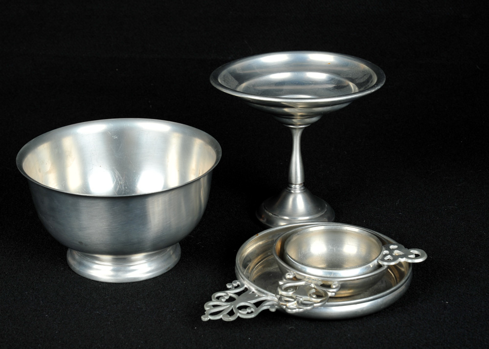 Quintet of Vintage Pewter Decor