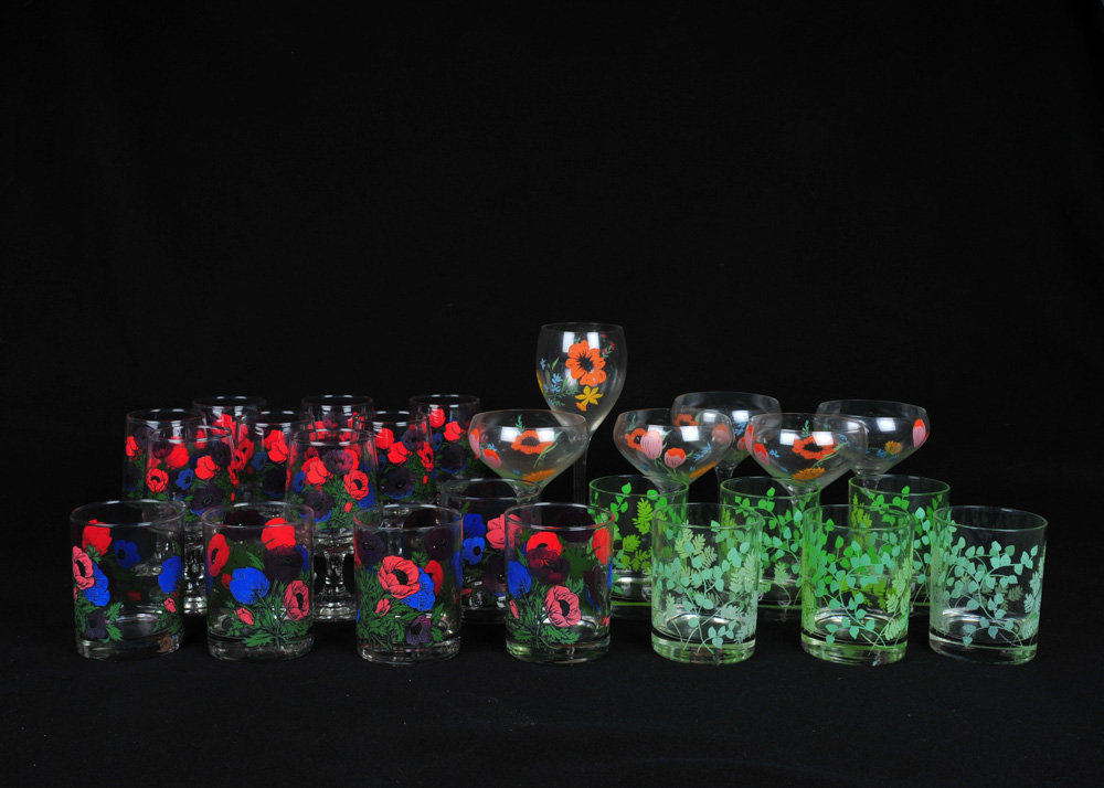 Collection of Floral Motif Glassware
