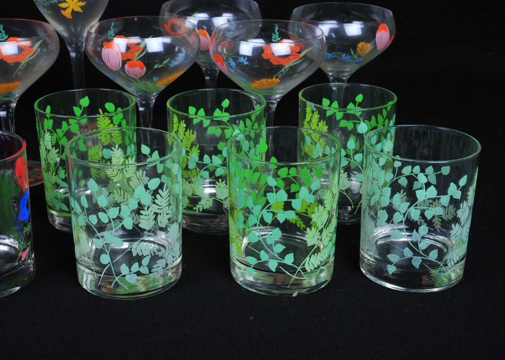 Collection of Floral Motif Glassware