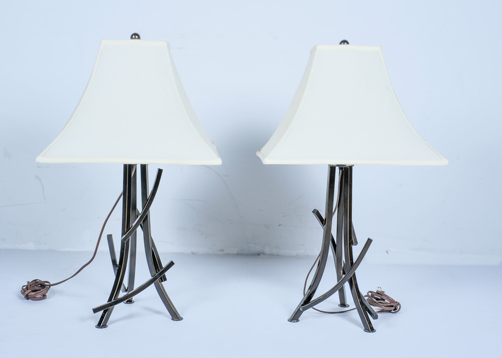 Copper Vessel and Abstract Metal Table Lamps