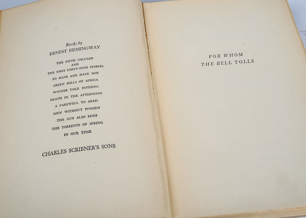 First Edition "For Whom The Bell Tolls" by Ernest Hemingway