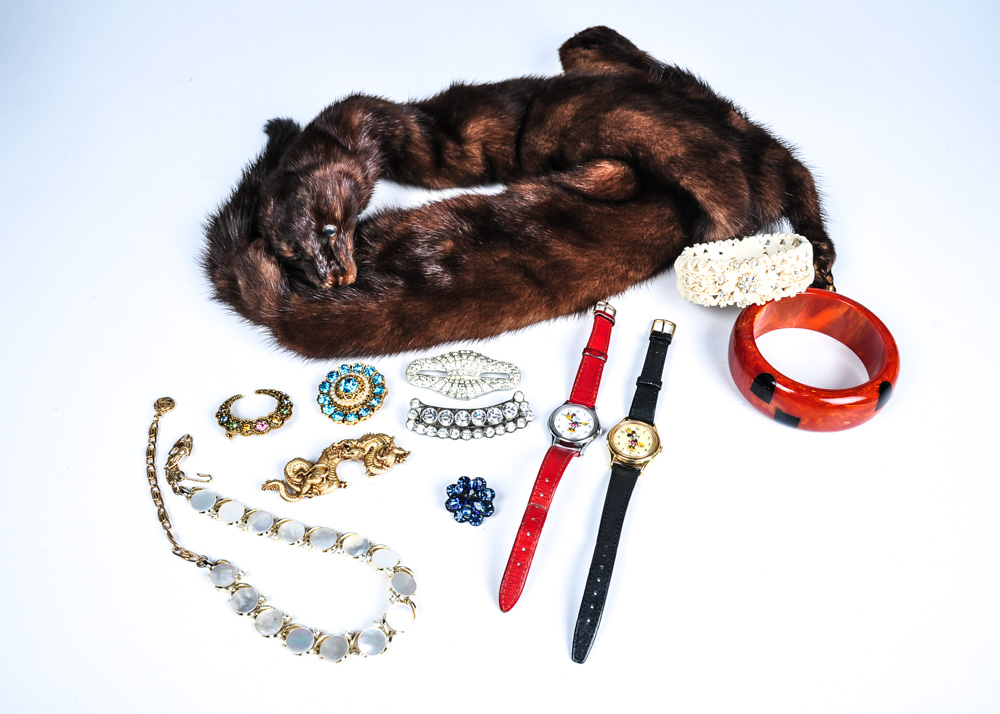 Mink Collar with Vintage and Costume Jewelry