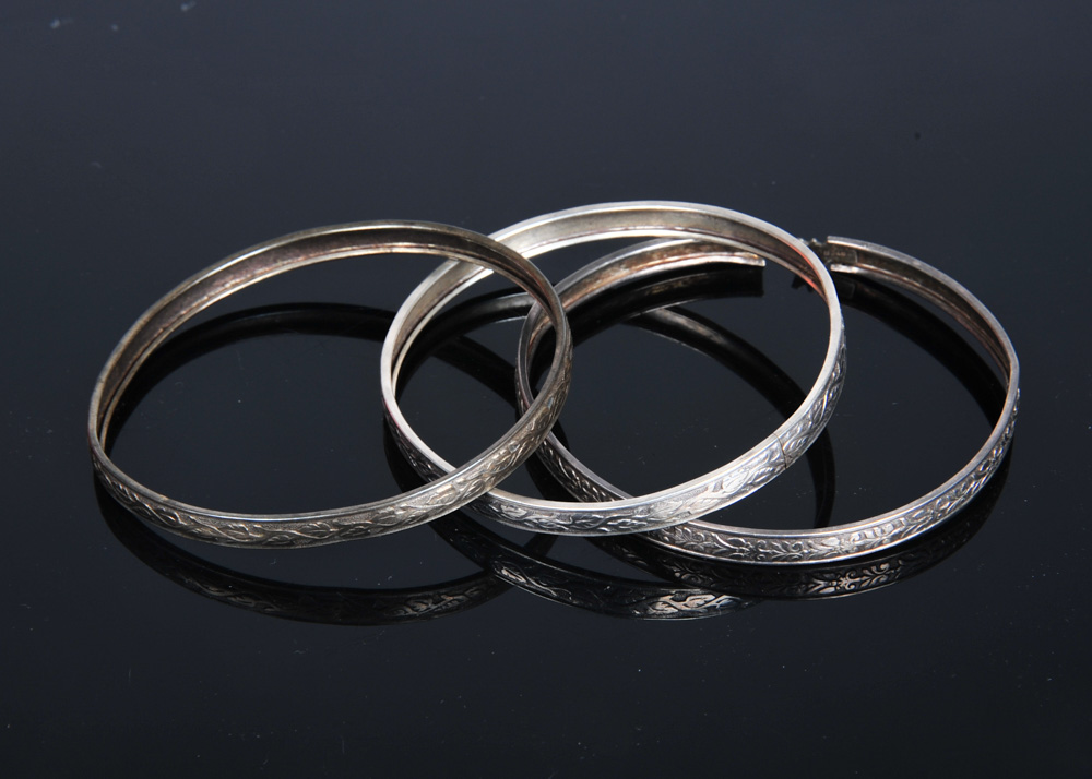 Trio of Engraved Sterling Bangles