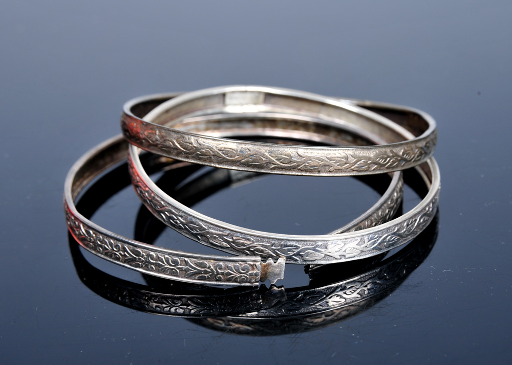 Trio of Engraved Sterling Bangles
