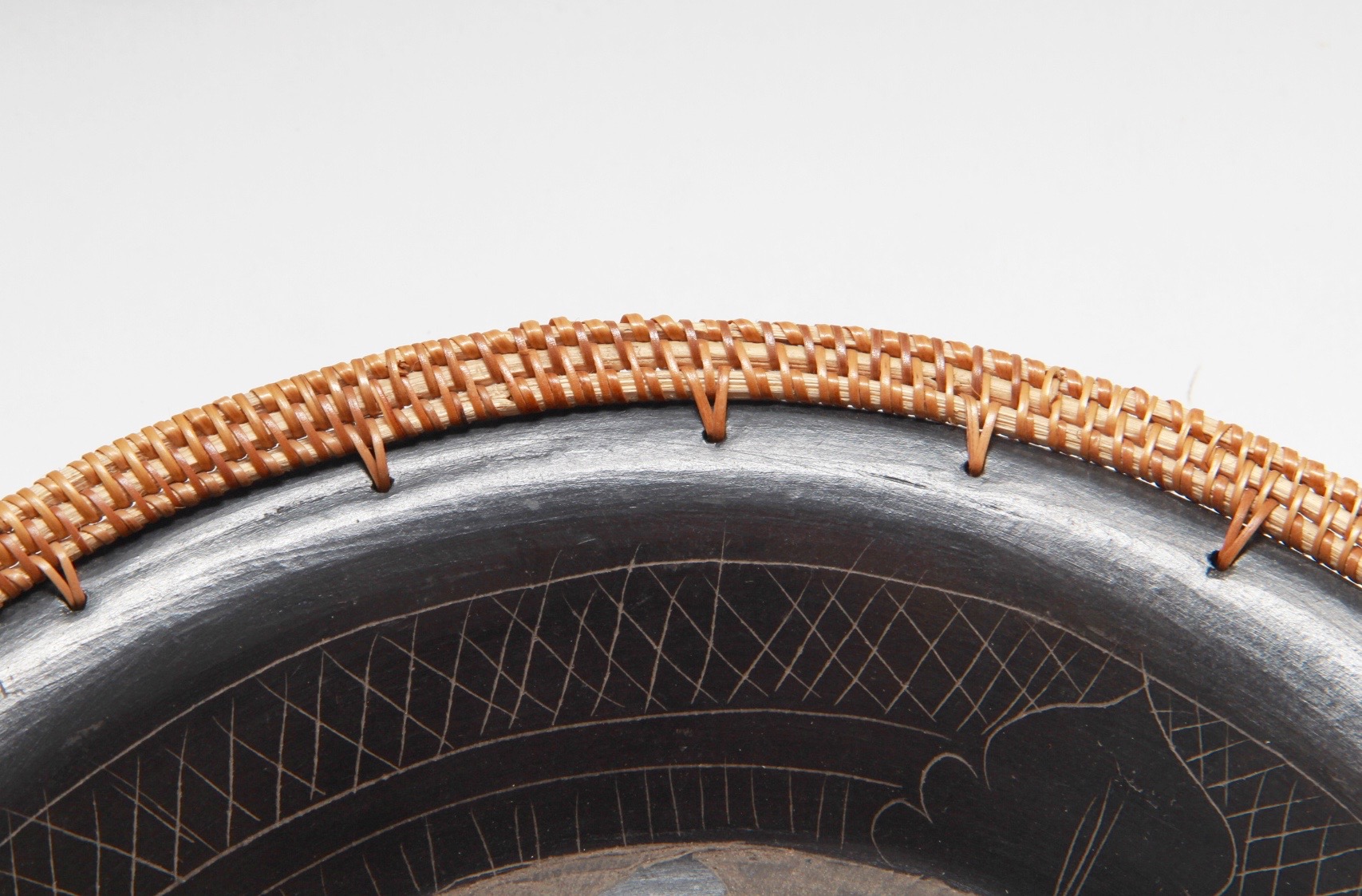 Pottery Bowl with Fish Design and Wicker Edge