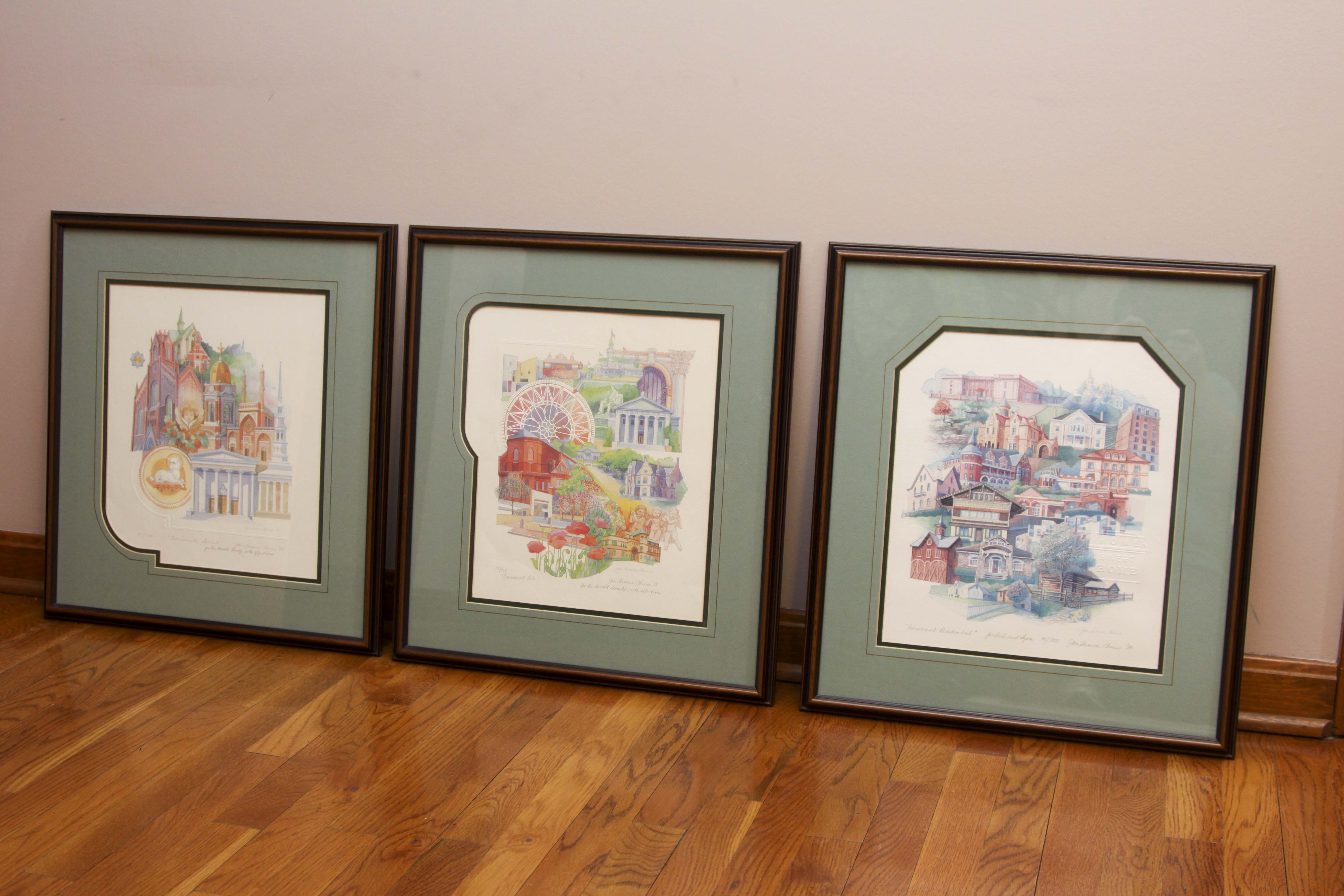 Three Jan Brown Cheeco Framed "Cincinnati Scenes" Prints