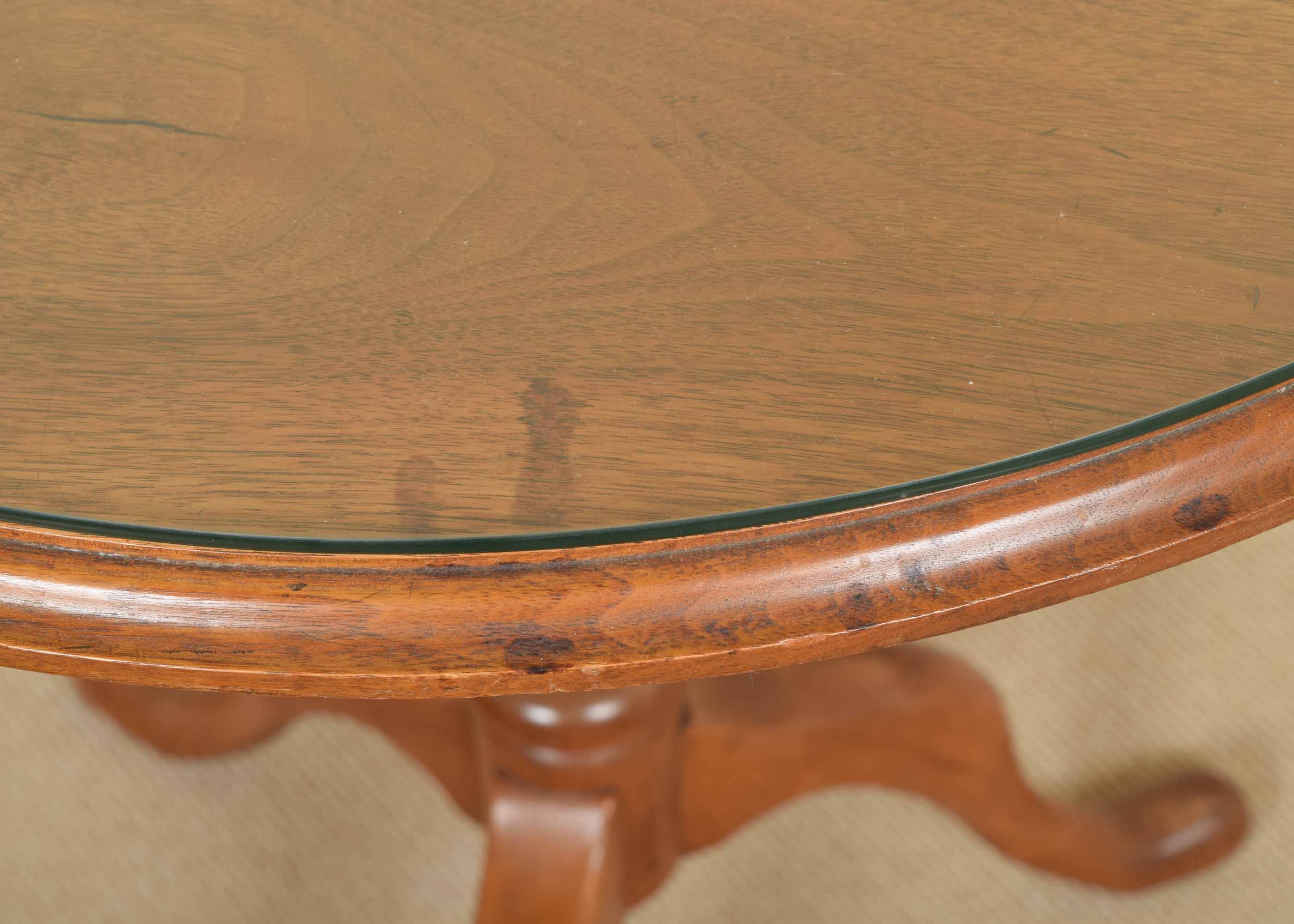 Round Oak Pedestal Side Table