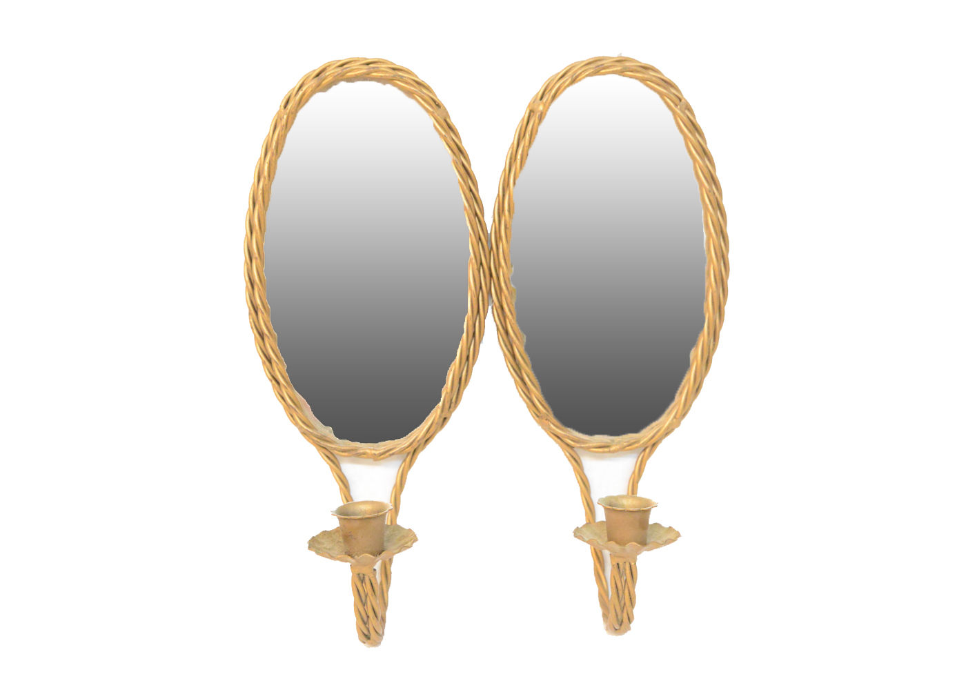 Pair of Gold Tone Candle Sconces with Mirrors EBTH