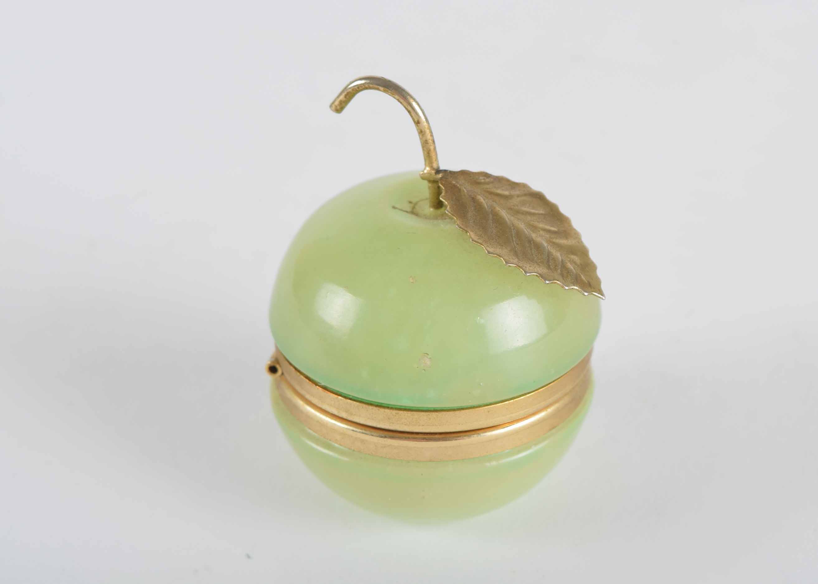 Vintage Ebeling and Reuss Jade and Brass Apple Trinket Box