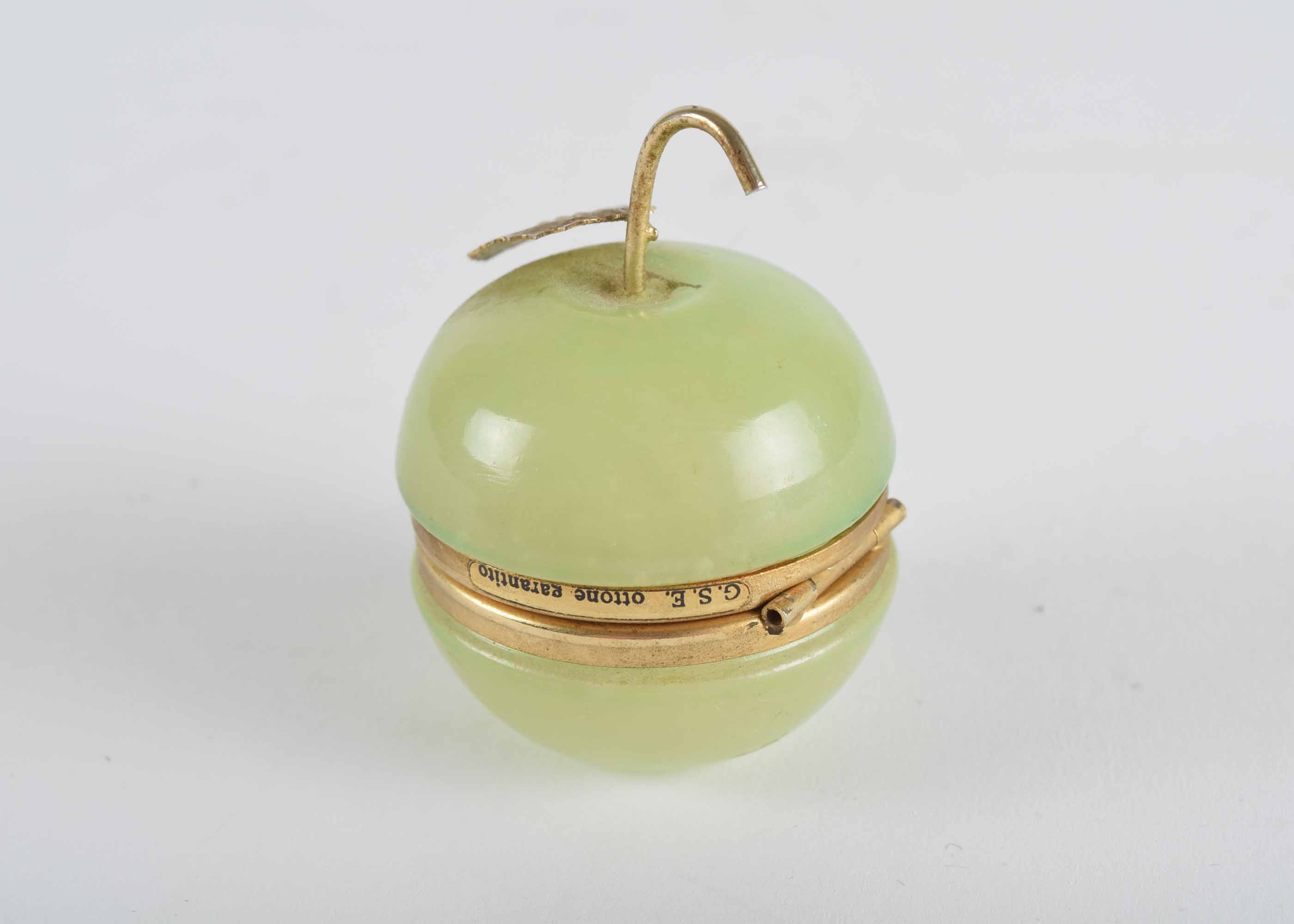 Vintage Ebeling and Reuss Jade and Brass Apple Trinket Box